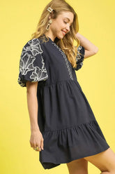 Dark Grey Tiered Embroidered Mini Dress, Dresses, $ 75.00, A Moment Of Now™